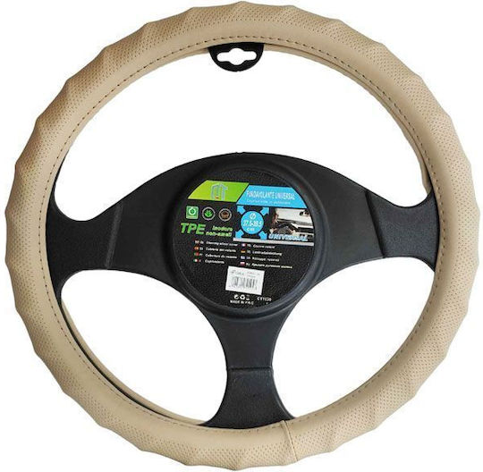 Car Steering Wheel Cover with Diameter 37.5-39cm in Beige Leatherette