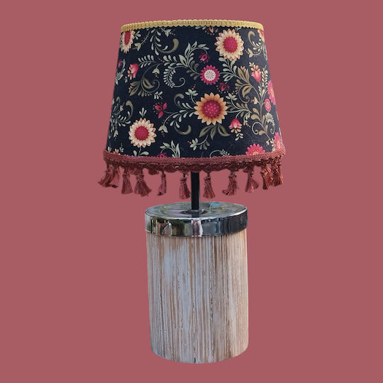Oxygen Wooden Table Lamp for E27 Fitting with Multicolour Shade
