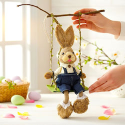 Easter Decoration Bunny On A Swing Made Straw Textile 35 Cm