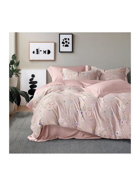 Rythmos Duvet Cover Set 240x260cm Super Double with 2 Pillowcases Pink
