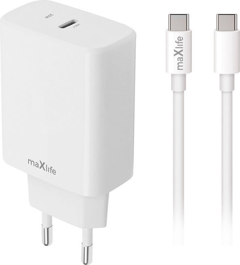 Maxlife Încărcător cu Port USB-C și Cablu USB-C - USB-C 20W Power Delivery Alb (MXTC-10-20C)