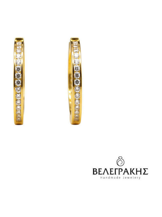 Velegrakis Silver Gold Plated Hoop Earrings with Stones