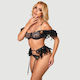 Sexy Σετ Φτερά & Δαντέλα Αλυσίδα Sexy Bra Set Feather Lace Chain Μαύρο