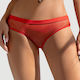 Crotchless Netted Open Back Hipster Panty Red
