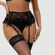 Plus Size Σέξι Δαντελωτό Σλιπ Ζαρτιέρες Lace Garter Panty Μαύρο