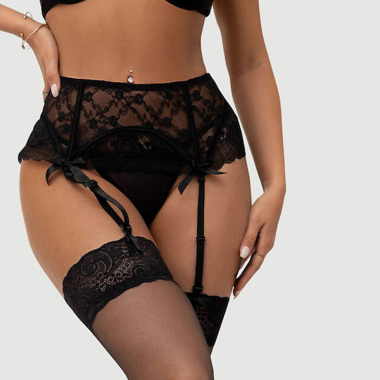 Plus Size Σέξι Δαντελωτό Σλιπ Ζαρτιέρες Lace Garter Panty Μαύρο