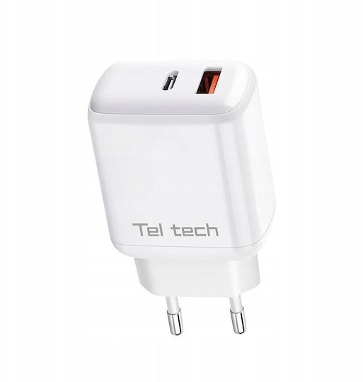 Teltech GaN Handyladegerät Ohne Kabel mit USB-A und USB-C Ausgangsanschlüsse 45W Stromlieferung Weiß (TCH-03)