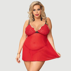 Babydoll Mărimi Mari Cu Dantelă Și Model Subțire Brodat Set Babydoll Și Lenjerie Roșie