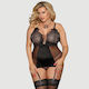 Plus Size Babydoll Garter Belt & G-string Transparent Mesh Garter G-string Red Sexy Slim See Through Mesh Babydoll Black