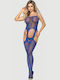 Sexy Bodystocking Fishnet Bold Cutouts And Open Crotch Blue