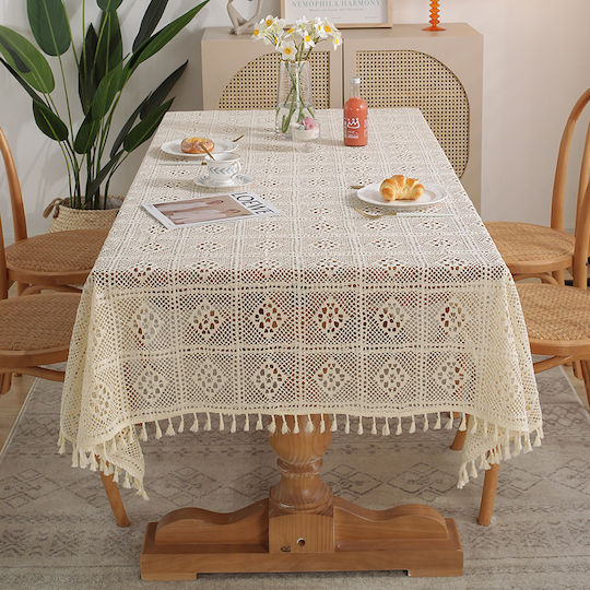 FRIPIA Τραπεζομάντηλο Βαμβακερό Πλεκτό Μπεζ 140x250εκ.
