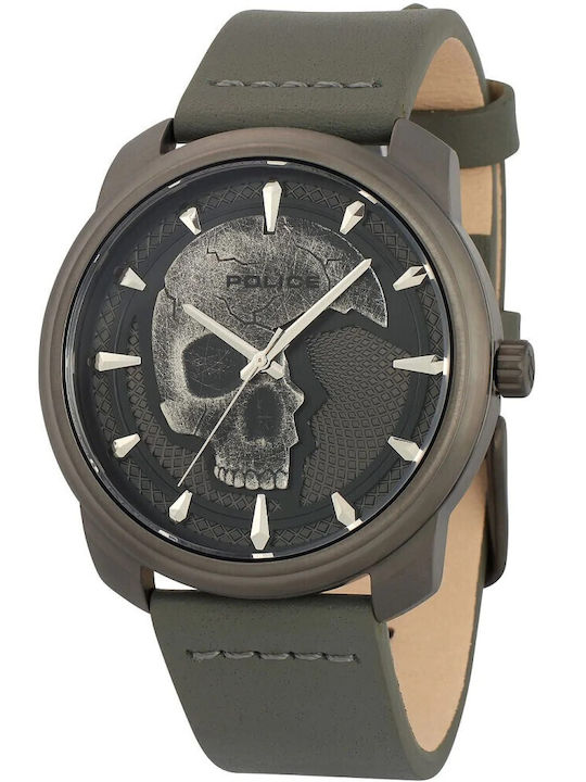 Police Herrenuhr 44mm Batterie mit Braunen Lede...