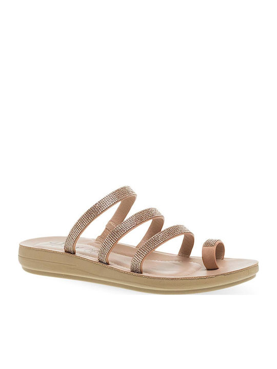 Damen Anatomische Flache Sandalen Roségold