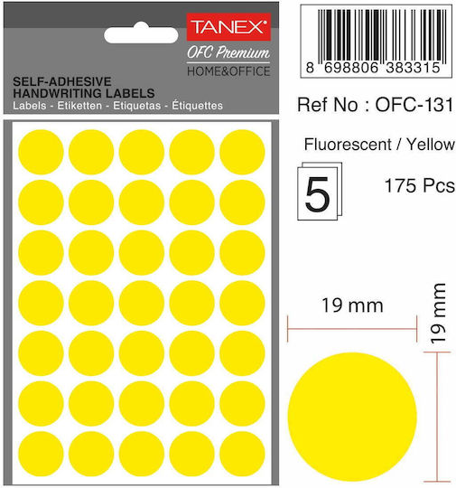 Tanex 175 Buc Etichete Adezive Tx-Ofc-131-Ye Rotunde În Culoare Galbenă 19mm