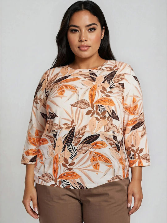 Women's Blouse with 3/4 Sleeve Floral Ecru