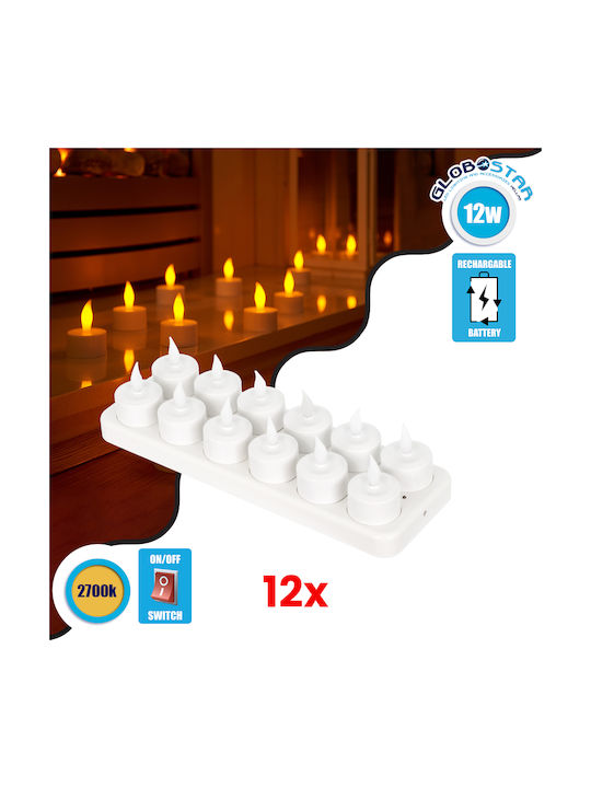 GloboStar Διακοσμητικό Φωτιστικό LED Θερμό Λευκό 2700K Κερί 6τμχ 3.9x3.9x4.9εκ.