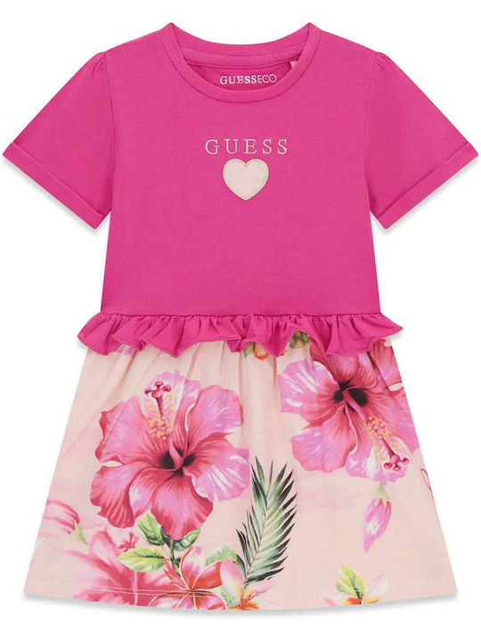 Girls Dress Short Sleeve Floral Fuchsia
