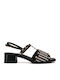 Damen Sandalen Aus Leder Schwarz