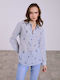 Celestino Women's Cotton Shirt Embroidered Designs Loose Fit Blue