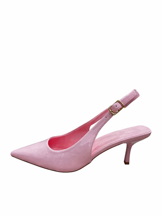 Cink-Me Pointed Toe Heels in Patent Leather with Stiletto Heel & Strap Pink