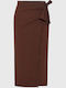 Linen Midi Envelope Skirt Brown