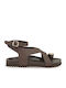 Leather Women's Flat Sandals Brown
