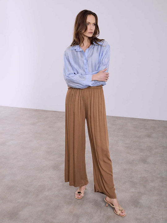Celestino Γυναικεία Παντελόνα Μονόχρωμη Loose Fit Καφέ Celestino Γυναικεία Παντελόνα Μονόχρωμη Loose Fit Καφέ