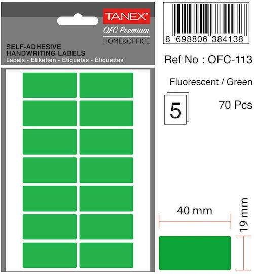 Tanex Self-Adhesive Label Rolls 19x40mm 70 Pieces