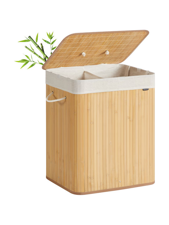 Songmics Set Laundry Baskets Bamboo 120l with Lid 50x40x61cm White