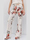 Women's Fabric Flared Trousers in Regular Fit Floral Vanilla