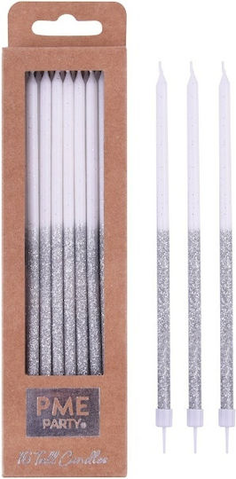 Anniversary Candles White Sparkling Silver Holder 16 Pcs Pme