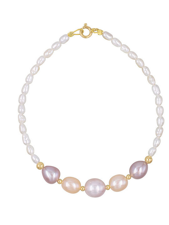 14K Gold Bracelet White Salmon Pearls B1252296