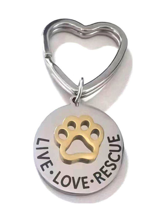 Keychain "Live Love Rescue" Gold Paw
