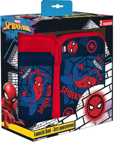 PP Food Container 800ml And Aluminum Water Bottle 500ml Set Spider-man