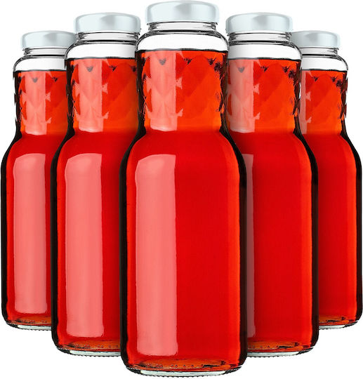 Sticle De Suc Din Sticlă 1l Cu Capace Albe Fi53 5 Bucăți