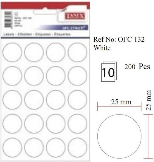 Tanex 200 Buc Etichete Adezive Rotunde În Culoare Albă 25mm