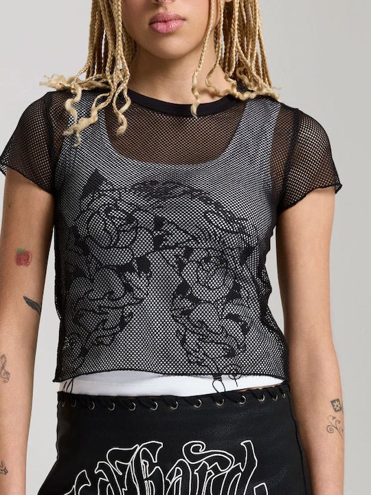 Women's T-shirt with Mesh Black