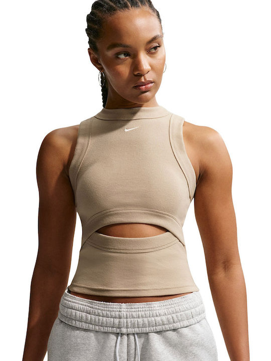 Nike Chill Knit Γυναικείο Crop Top Αμάνικο Μπέζ