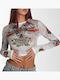 Γυναικείο Crop T-shirt με Διαφάνεια Άσπρο