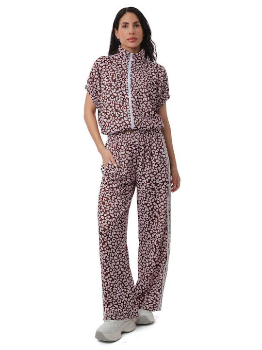 Καφέ Σετ Παντελόνα Ζακέτα Animal Print Ρίγες