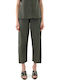 Damen Hochbund Stoffhose mit Gummiband in Balloon Bein Stil Khaki