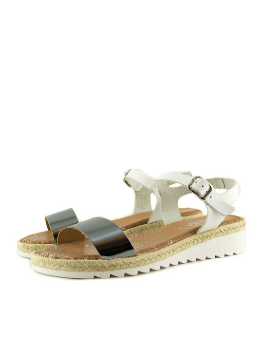 Juliet Leder Flache Damen Sandalen Silber