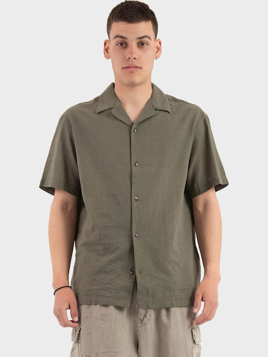 Jack & Jones Resort Short Sleeve Linen Shirt Olive