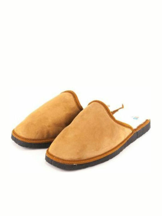 Leather Winter Men's Slippers Brown