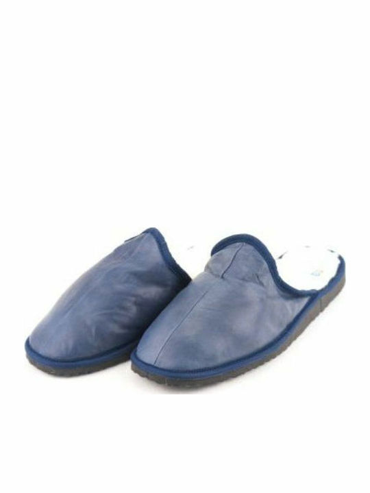 Leather Winter Men's Slippers Blue