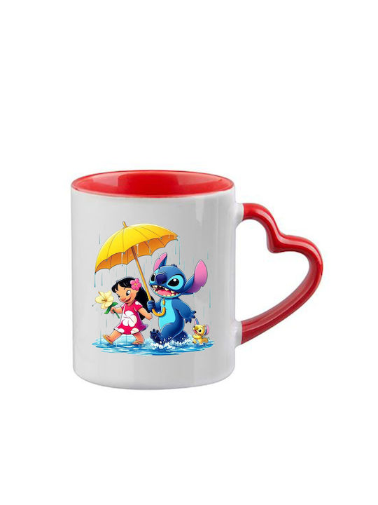 Κούπα Lilo & Stitch Κόκκινη Λαβή Καρδιά Εσωτερικό