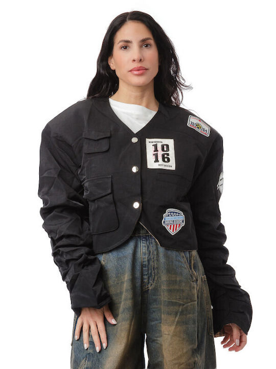 Crop Women's Jacket for Winter Black