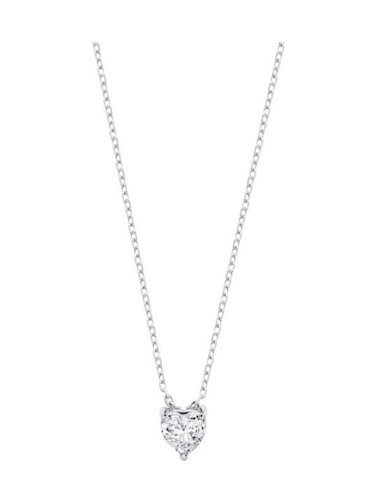 Lotus Watches Necklace with Heart Design in Silver with Zircon Lotus Watches Necklace with Heart Design in Silver with Zircon