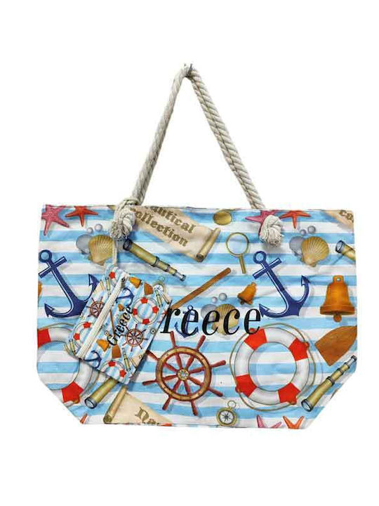 Stoff Strandtasche mit Brieftasche Blau