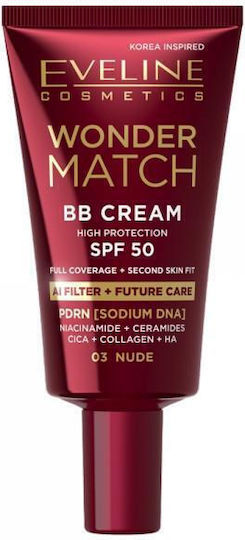 Eveline Wonder Match BB 03 Nude Feuchtigkeitsspendende Gesichtscreme Tag mit Sonnenschutzfaktor (SPF) 50 30ml